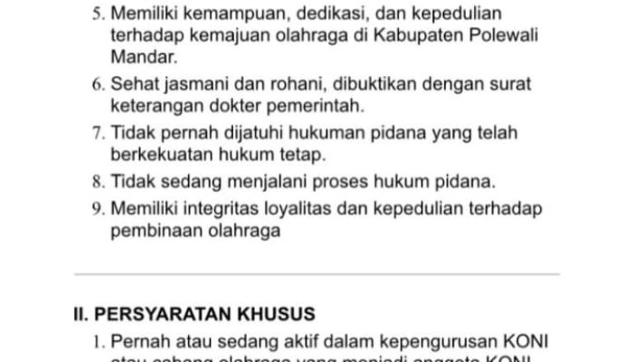 KONI Polman Buka Pendaftaran Calon Ketua, Tim Penjaringan Resmi Terbentuk